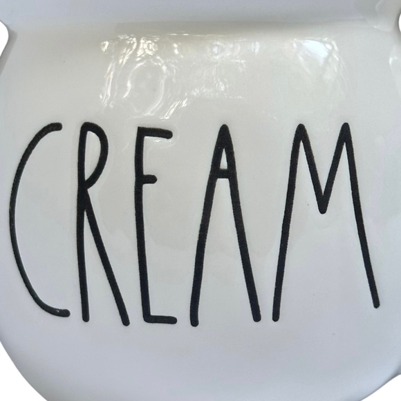 Rae Dunn CREAM Creamer Pitcher White Black Large Letters Dimples NWT 2017 OG - Picture 3 of 11
